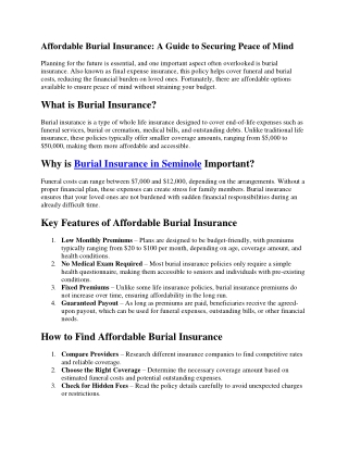 Affordable Burial Insurance - A Guide to Securing Peace of Mind