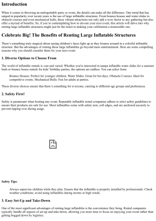 “Celebrate Big! The Benefits of Renting Large Inflatable Structures”