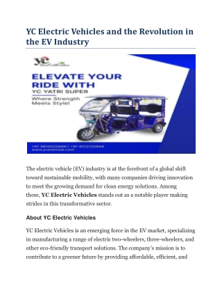 YC Electric Vehicles and the Revolution in the EV Industry