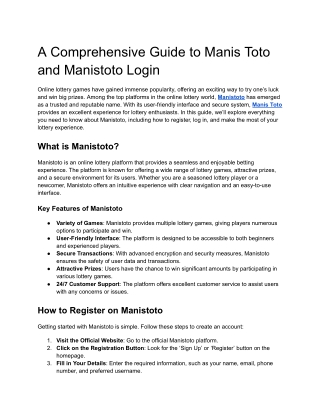A Comprehensive Guide to Manis Toto and Manistoto Login