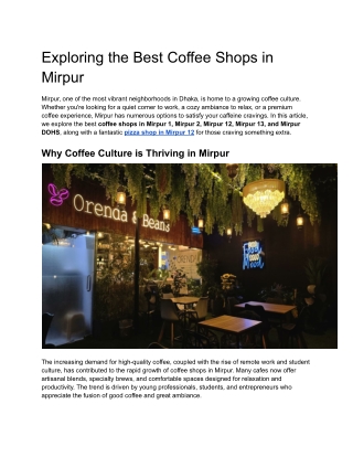 Exploring the Best Coffee Shops in Mirpur