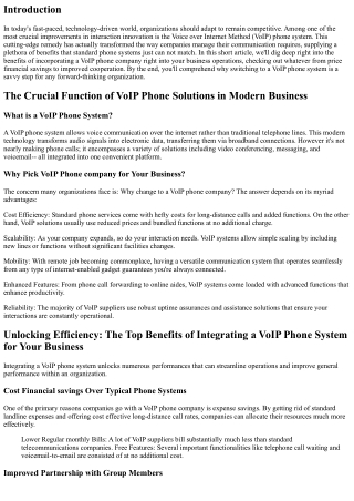 Opening Performance: The Top Advantages of Incorporating a VoIP Phone System for