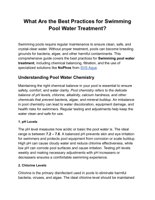 What Are the Best Practices for Swimming Pool Water Treatment