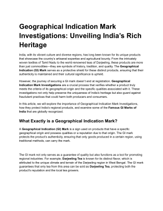 Geographical Indication Mark Investigations: Unveiling India’s Rich Heritage