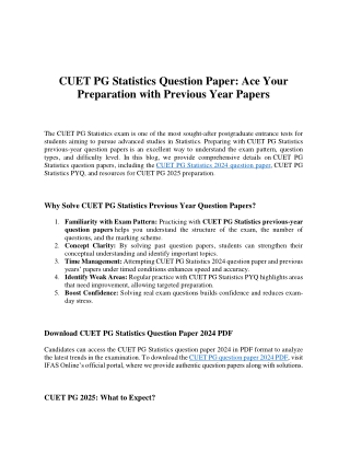 CUET PG Statistics Question Paper: Ace Your Preparation with Previous Year Paper