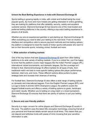 Diamond Exchange ID_ Your Gateway to Premier Cricket and Football Betting in India