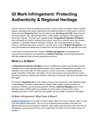 GI Mark Infringement: Protecting Authenticity & Regional Heritage