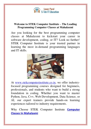 Welcome to STEK Computer Institute  The Leading Programming Computer Classes at Mahalaxmi