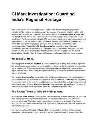 GI Mark Investigation Guarding India’s Regional Heritage