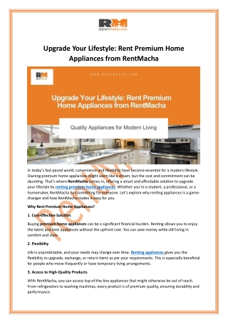 Upgrade Your Lifestyle: Rent Premium Home Appliances from RentMacha