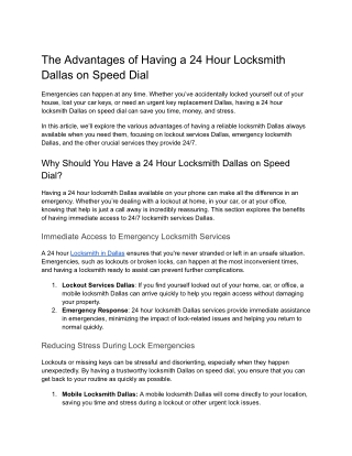 The Advantages of Having a 24 Hour Locksmith Dallas on Speed Dial