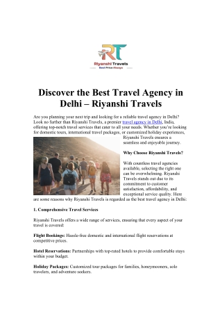 Travel Agency in Delhi