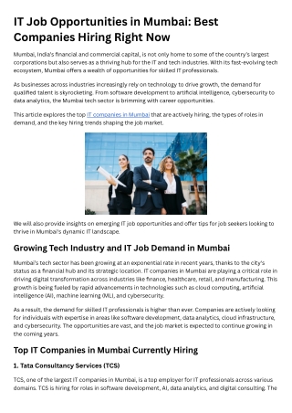 IT Job Opportunities in Mumbai: Best Companies Hiring Right Now