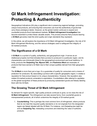 GI Mark Infringement Investigation Protecting & Authenticity