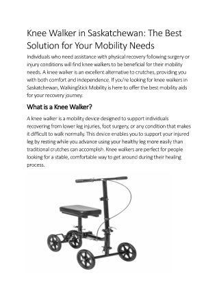 Knee Walker Rentals & Sales in Saskatchewan - WalkingStick Mobility