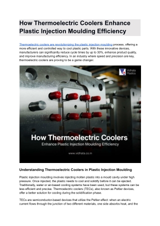 How Thermoelectric Coolers Enhance Plastic Injection Moulding Efficiency