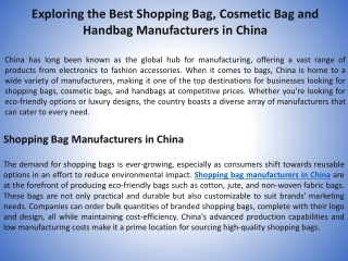 Exploring the Best Shopping Bag, Cosmetic Bag and Handbag Manufacturers in China