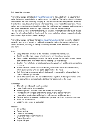 Ball Valve Manufacturer