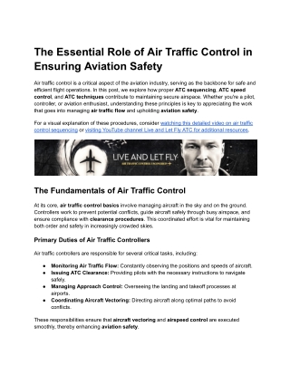 The Essential Role of Air Traffic Control in Ensuring Aviation Safety