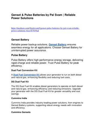 Genset Battery, Pulse Battery & Dual Fuel Conversion Kits |  Palsvam