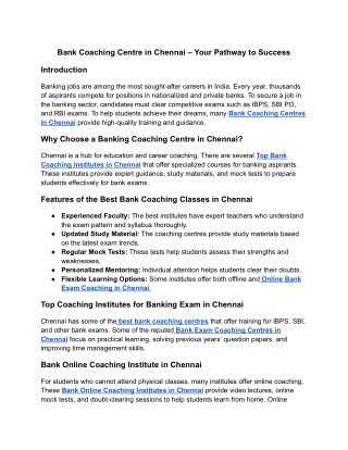 Bank Coaching centre in Chennai