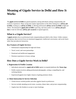 Meaning of Gigolo Service in Delhi and How It Works