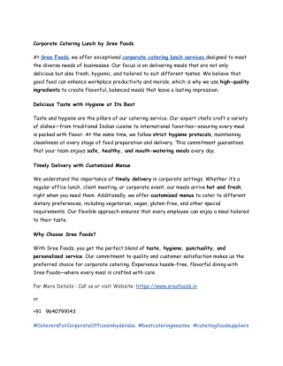 Corporate Lunch Catering Services by Sree Foods