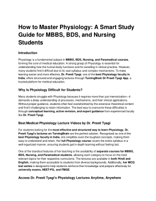 How to Master Physiology_ A Smart Study Guide for MBBS, BDS, and Nursing Students
