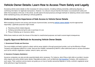 Vehicle Owner Details: Learn How to Access Them Safely and Legally