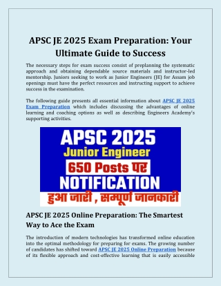 APSC JE 2025 Exam Preparation Your Ultimate Guide to Success