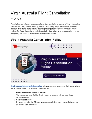 Virgin Australia Flight Cancellation Policy