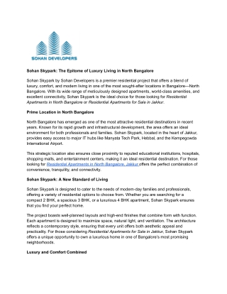 Sohan Skypark_ The Epitome of Luxury Living in North Bangalore