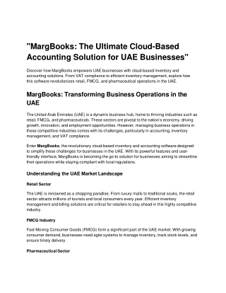 "MargBooks: The Ultimate Cloud-Based Accounting Solution for UAE Businesses"