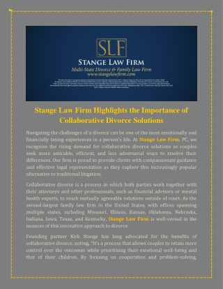 Stange Law Firm Highlights the Importance of Collaborative Divorce Solutions