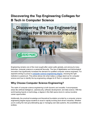 Discovering the Top Engineering Colleges for B Tech in Computer Science