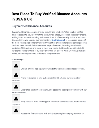 Buy Verified Binance Account - 100% Best KYC Verified PVA Agency
