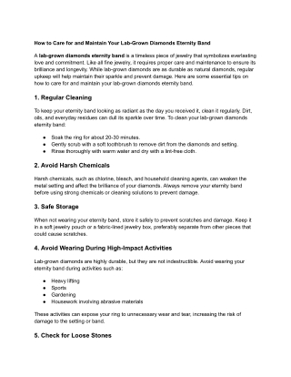 How to Care for and Maintain Your Lab-Grown Diamonds Eternity Band