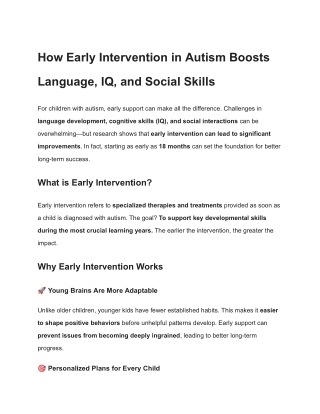 How Early Intervention in Autism Boosts Language, IQ, and Social Skills