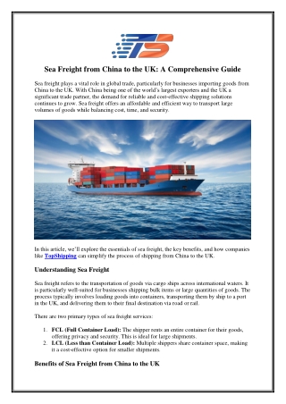 Sea Freight from China to the UK A Comprehensive Guide