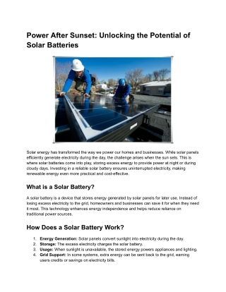 Power After Sunset: Unlocking the Potential of Solar Batteries