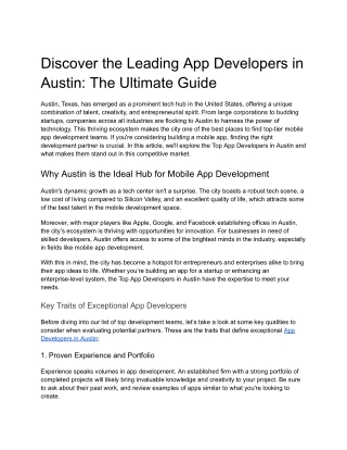 Discover the Leading App Developers in Austin: The Ultimate Guide