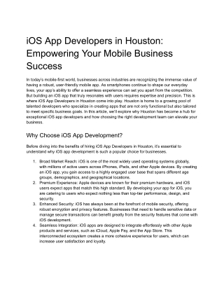 iOS App Developers in Houston: Empowering Your Mobile Business Success