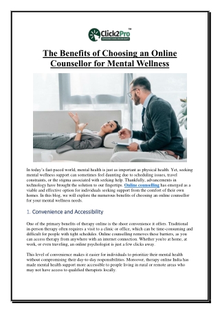 The Benefits of Choosing an Online Counsellor for Mental Wellness