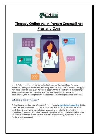 Therapy Online vs In-Person Counselling Pros and Cons