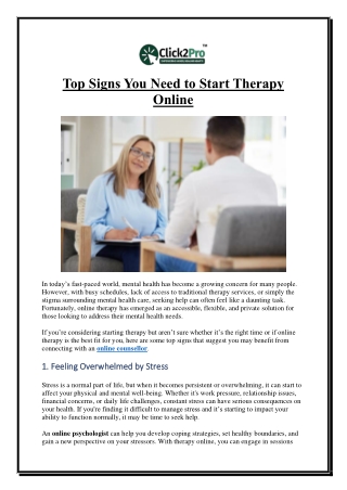 Top Signs You Need to Start Therapy Online