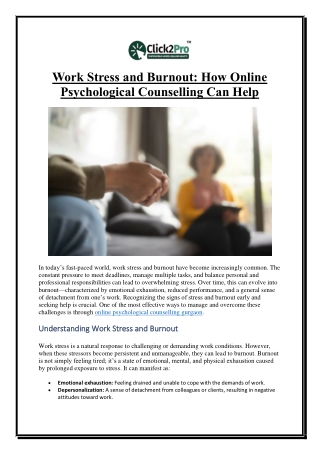 Work Stress and Burnout How Online Psychological Counselling Can Help