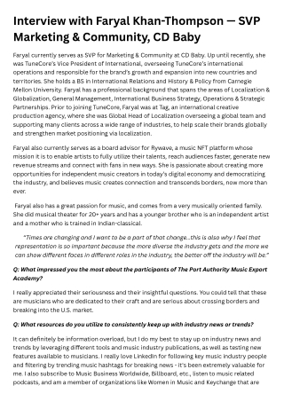 Interview with Faryal Khan-Thompson — SVP Marketing & Community, CD Baby