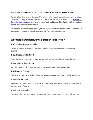 Haridwar to Dehradun Taxi Comfortable and Affordable Rides