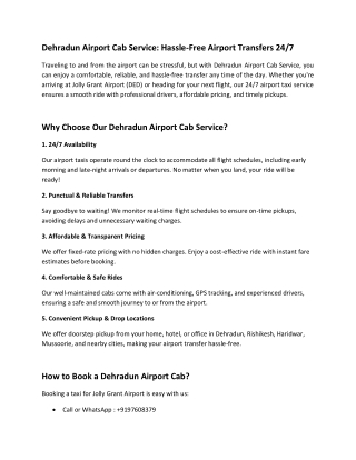 Dehradun Airport Cab Service: Hassle-Free Airport Transfers 24/7