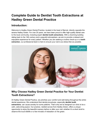 Complete Guide to Dentist Tooth Extractions at Hadley Green Dental Practice